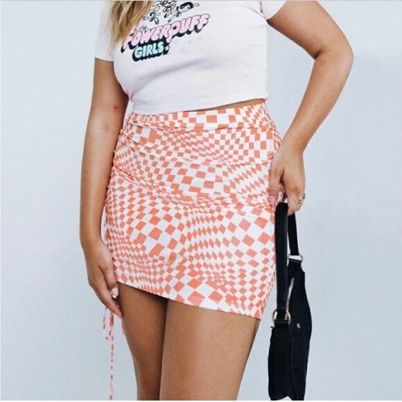 Princess Polly Checkmate Mini Skirt Orange White - Picture 1 of 10